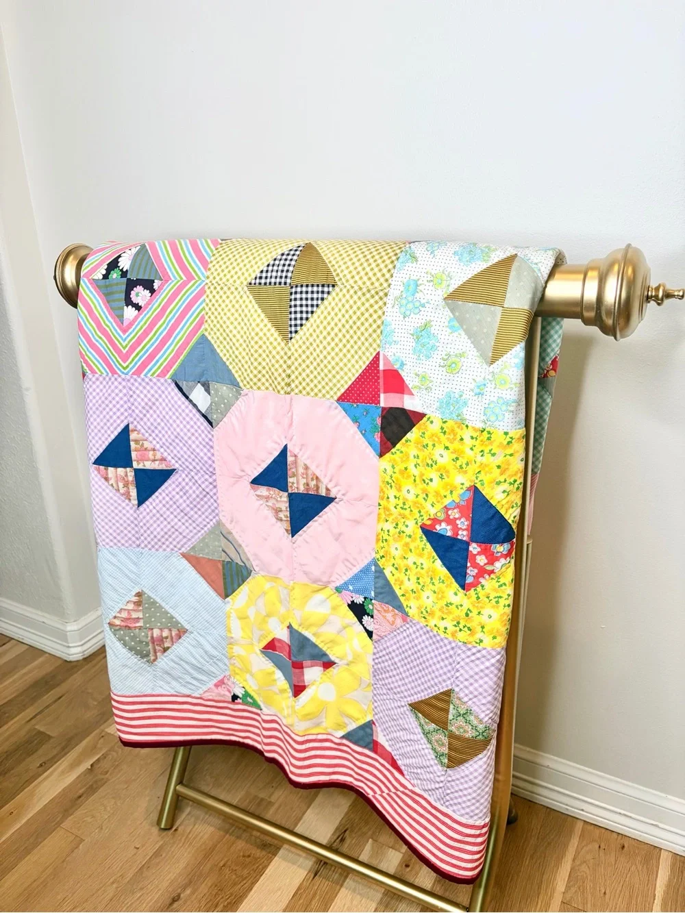 Multicolor Patchwork Quilt Throw - Pink, Yellow & Blue Accent